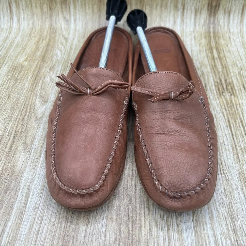 Coach Rayna Mule Loafer Women's 9 Brown Leather Made in Italy Bow Whipstitch